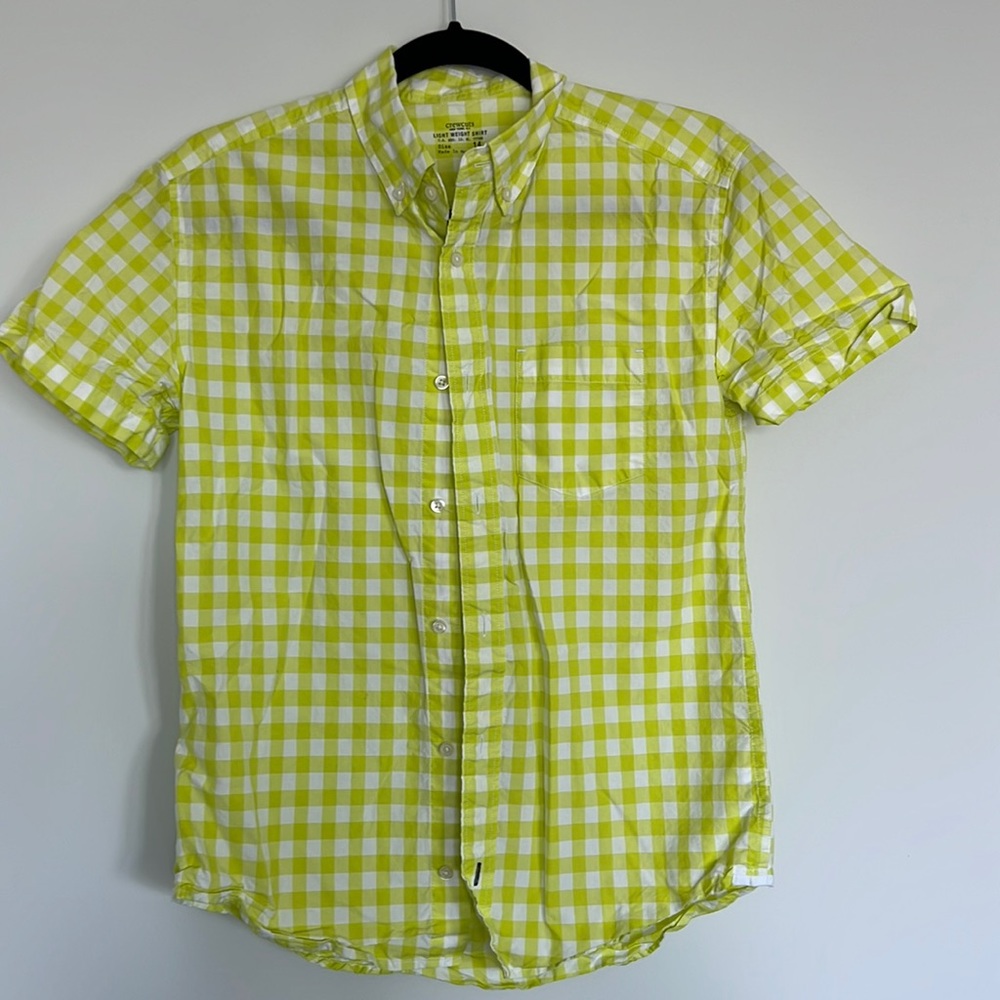 Boys Crewcuts J.crew shirt sleeve burton up gingham shirt yellow size 14